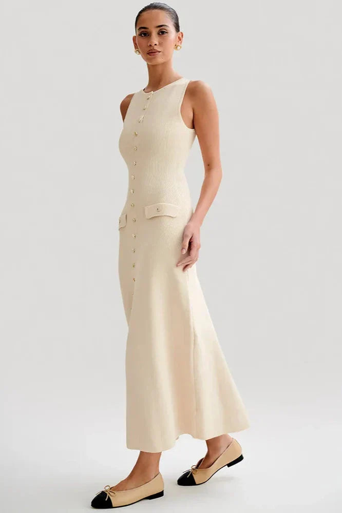 Chic Old Money mouwloze maxi-jurk met knopen