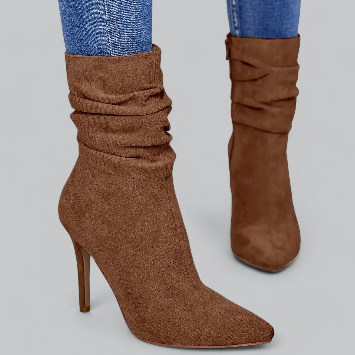 Elena | Elegante spitse enkellaarsjes met hoge hak in fluweel suede