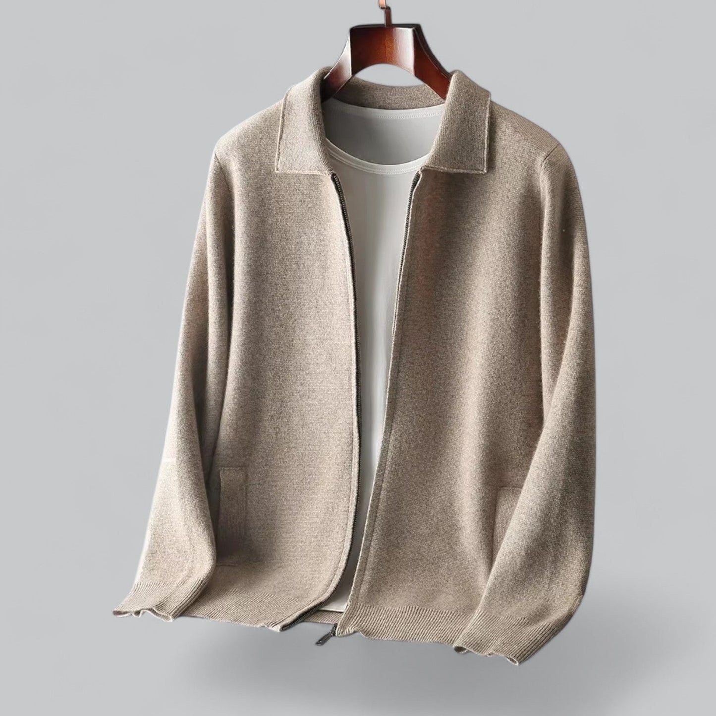 Sven | Heren cashmere ritsjack met merino wollen kraag