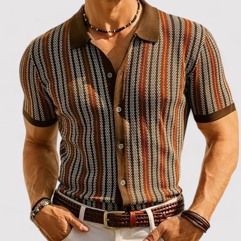 Nette gestreepte heren blouse met korte mouwen