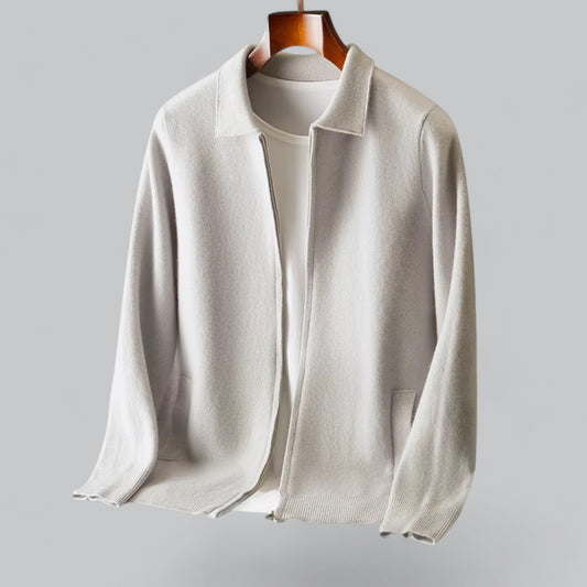 Sven | Heren cashmere ritsjack met merino wollen kraag
