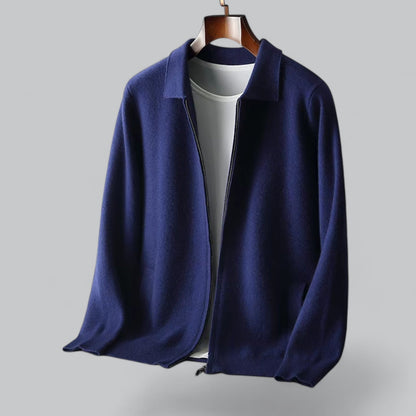 Sven | Heren cashmere ritsjack met merino wollen kraag