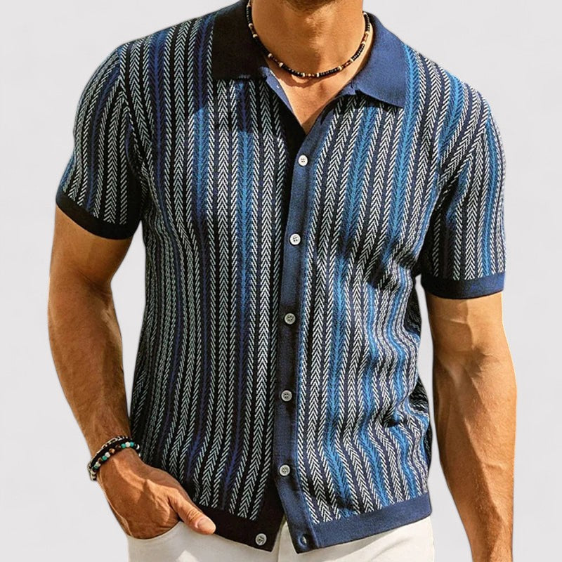 Nette gestreepte heren blouse met korte mouwen