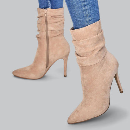 Elena | Elegante spitse enkellaarsjes met hoge hak in fluweel suede