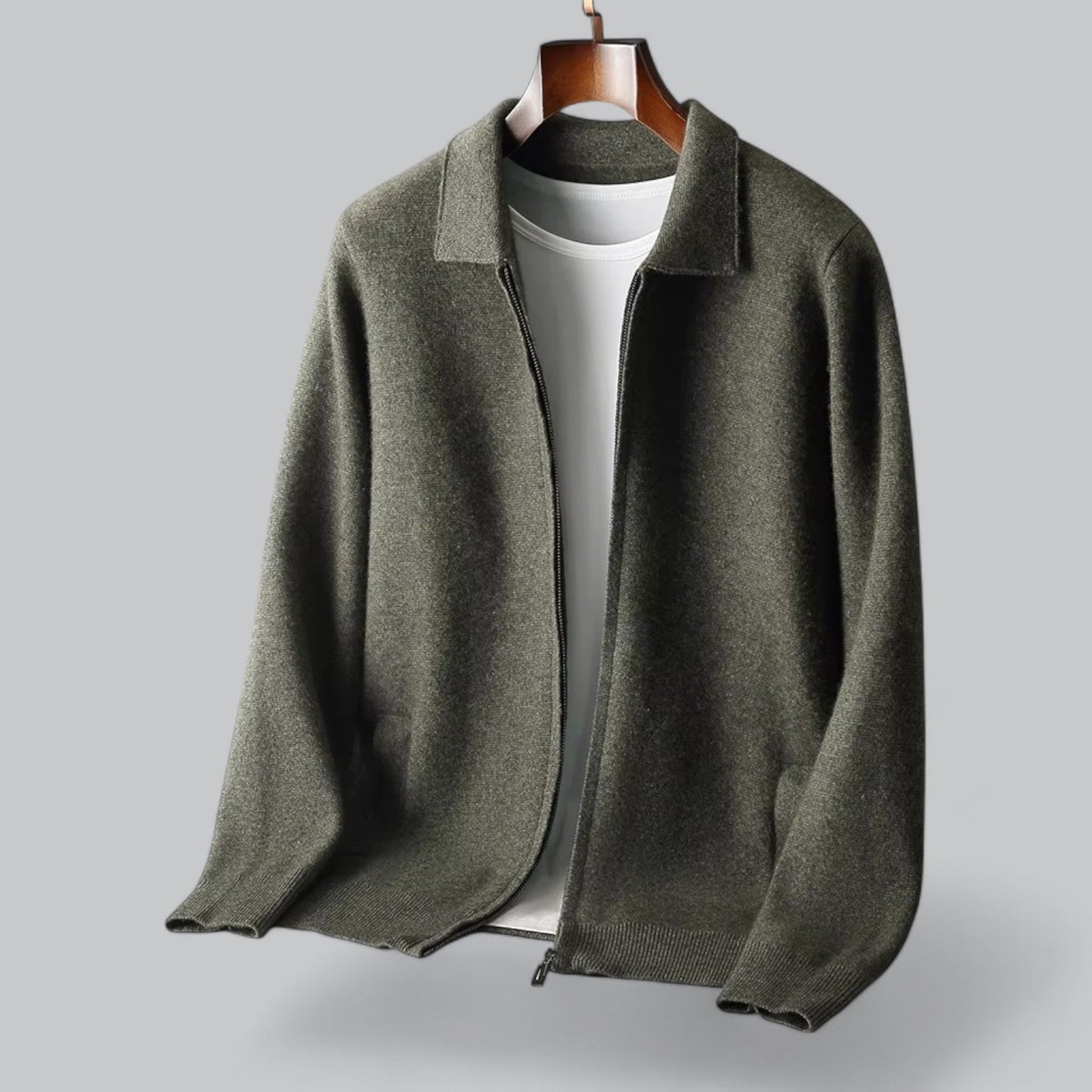 Sven | Heren cashmere ritsjack met merino wollen kraag