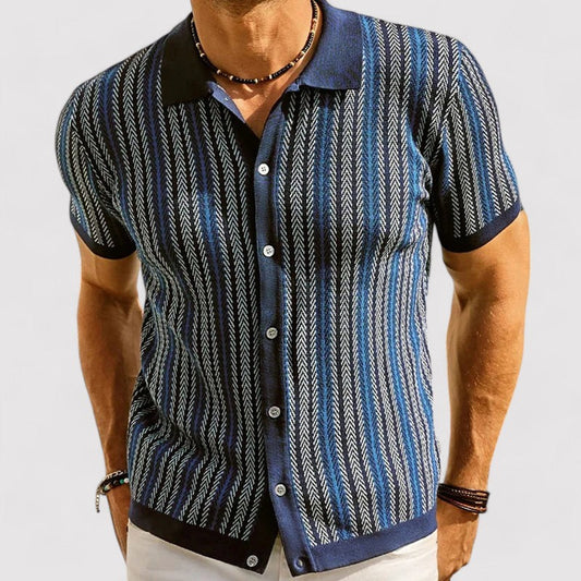 Nette gestreepte heren blouse met korte mouwen