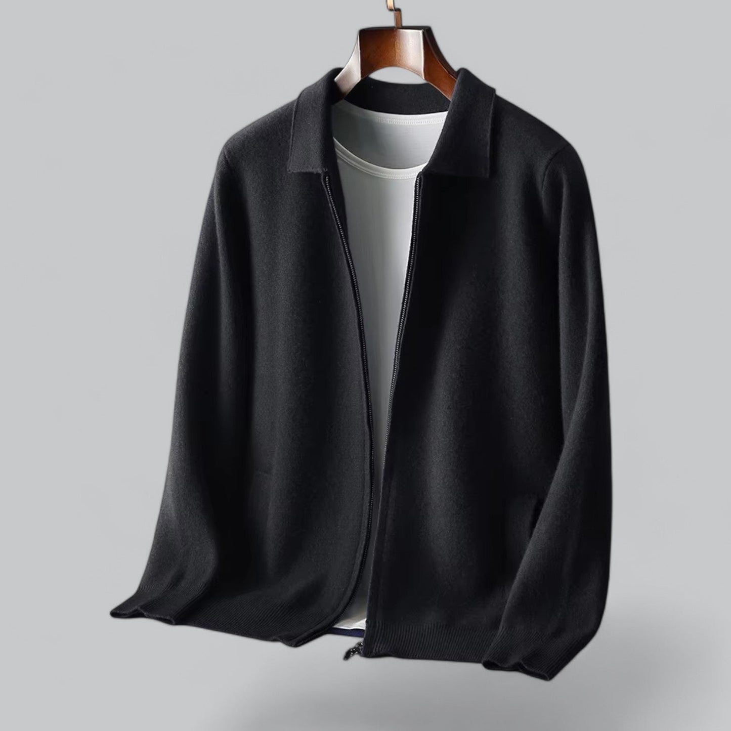 Sven | Heren cashmere ritsjack met merino wollen kraag