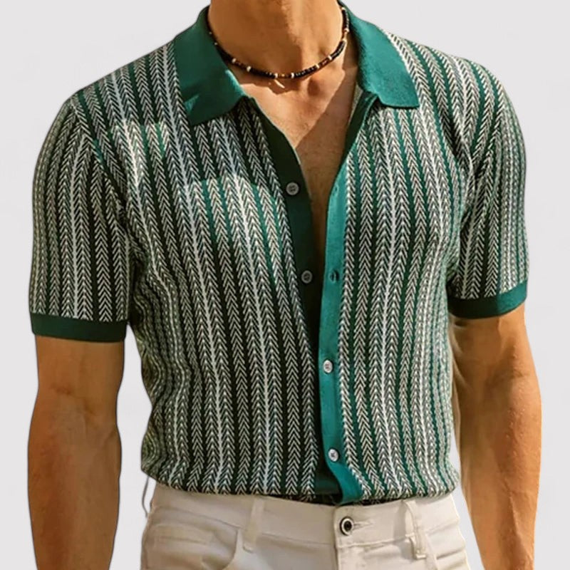 Nette gestreepte heren blouse met korte mouwen