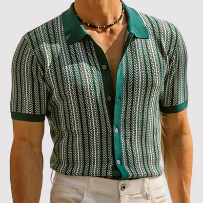 Nette gestreepte heren blouse met korte mouwen