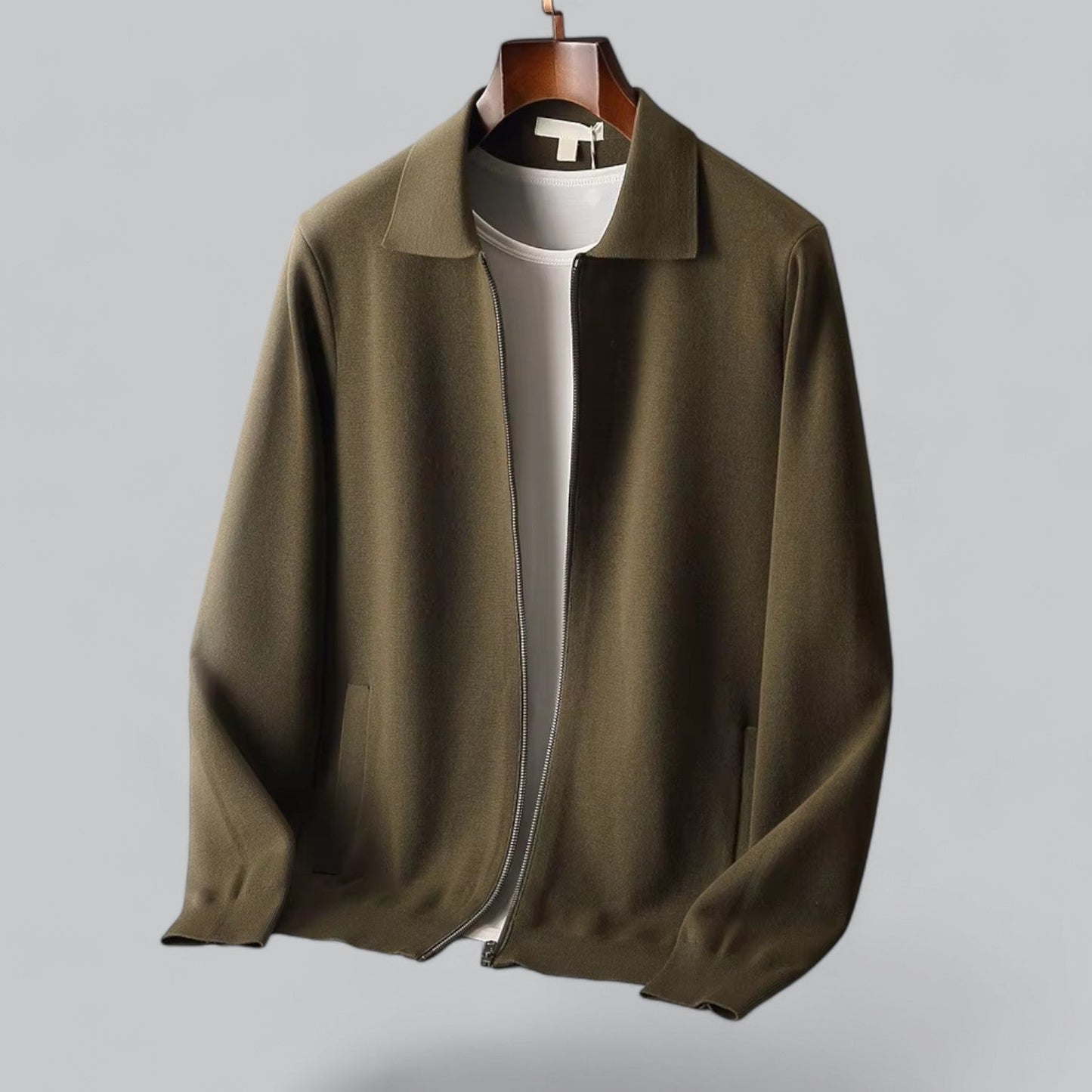 Sven | Heren cashmere ritsjack met merino wollen kraag