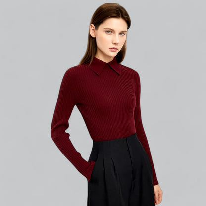 Britteny | Stijlvolle lange mouwen polo trui van merinowol