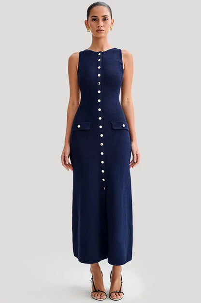 Chic Old Money mouwloze maxi-jurk met knopen