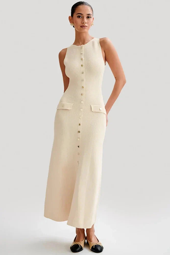 Chic Old Money mouwloze maxi-jurk met knopen
