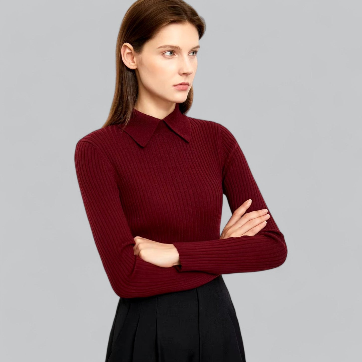 Britteny | Stijlvolle lange mouwen polo trui van merinowol