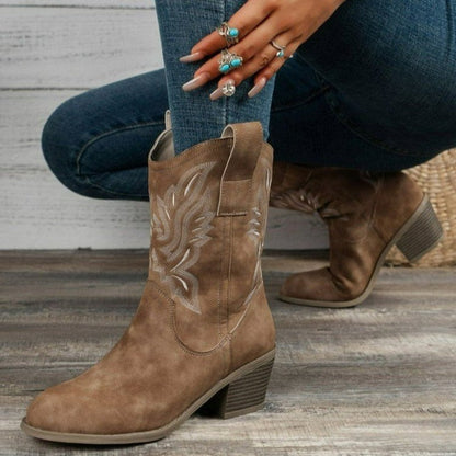 Lotte | Bruine cowboylaarzen met borduurwerk