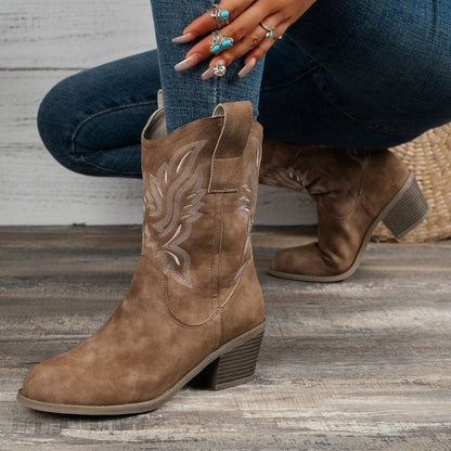 Lotte | Bruine cowboylaarzen met borduurwerk