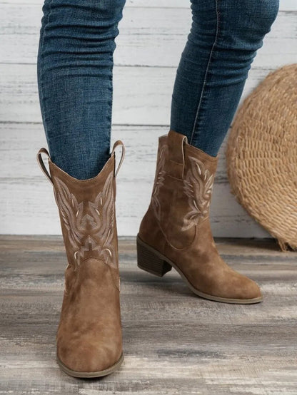 Lotte | Bruine cowboylaarzen met borduurwerk